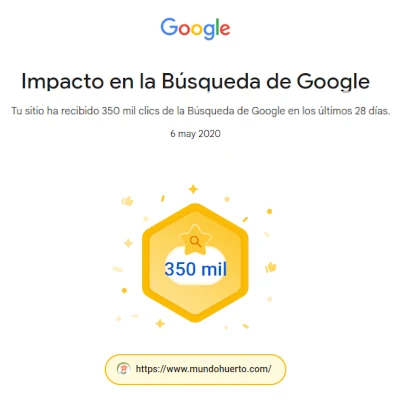 Logro 350k clicks de búsqueda por mes de la web mundohuerto.com