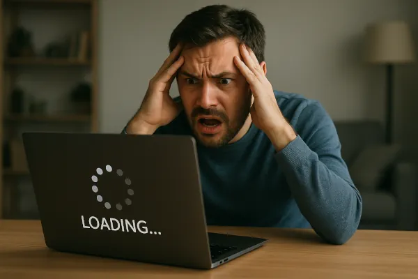 Usuario frustrado ante la pantalla de su portátil